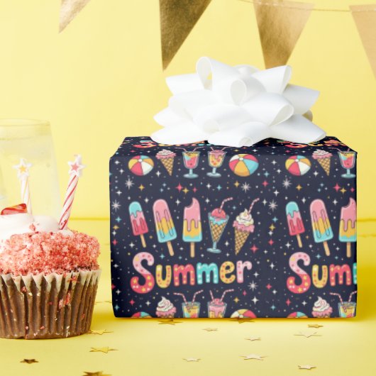 Fun Summer Graphics On Black Cadeaupapier (Verjaardagsfeest)