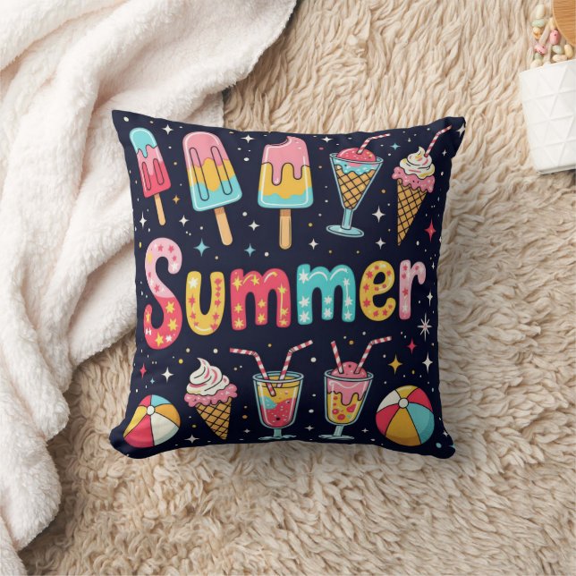 Fun Summer Graphics On Black Kussen (Deken)