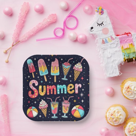 Fun Summer Graphics On Black Papieren Bordje (Feest)