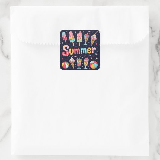 Fun Summer Graphics On Black Vierkante Sticker (Tas)