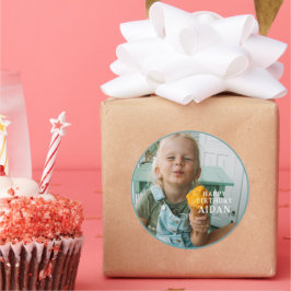 Fun Summer Ice Cream Photo Birthday Party  Ronde Sticker