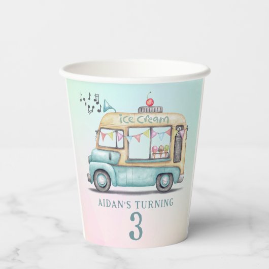Fun Summer Ice Cream Truck Birthday Party  Papieren Bekers (Achterkant)