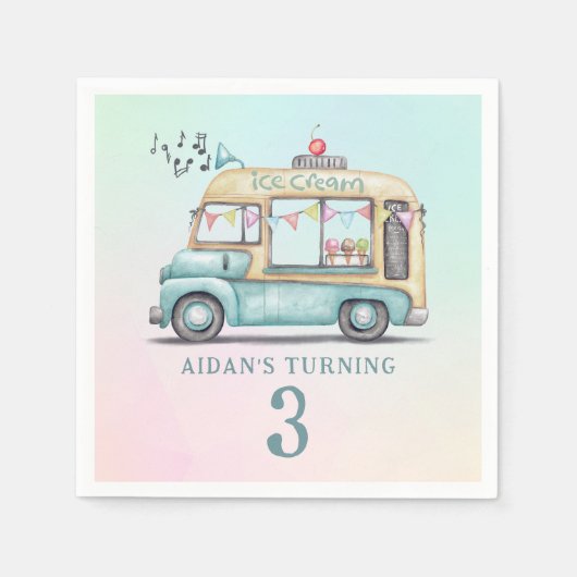 Fun Summer Ice Cream Truck Birthday Party Plate Servet (Voorkant)