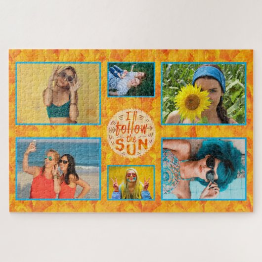 Fun Summer ik volg de Sun DIY 6 Photo Collage Legpuzzel (Horizontaal)