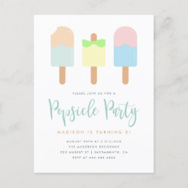 Fun Summer Pastel Popsiel Party Kinderen Birthday Uitnodiging Briefkaart