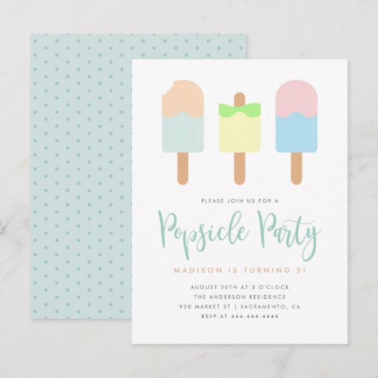 Fun Summer Pastel Popsiel Party Kinderen Birthday Uitnodiging Briefkaart (Voorkant / Achterkant)