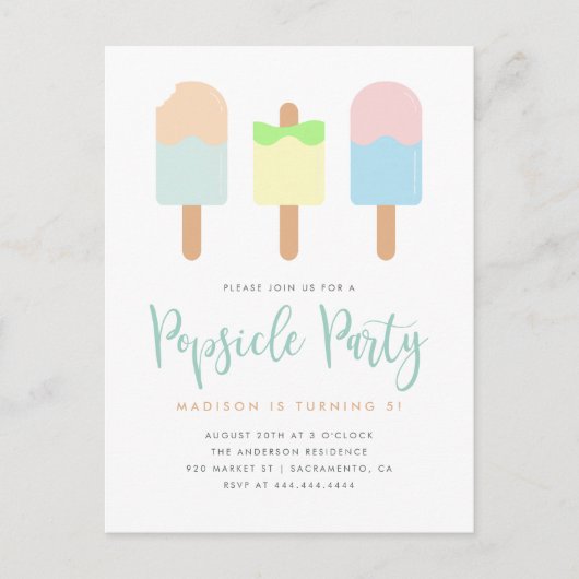 Fun Summer Pastel Popsiel Party Kinderen Birthday Uitnodiging Briefkaart (Voorkant)