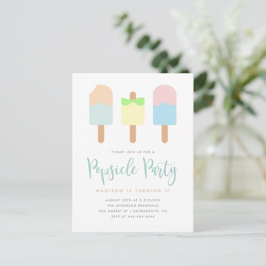 Fun Summer Pastel Popsiel Party Kinderen Birthday Uitnodiging Briefkaart (Staand voorkant)