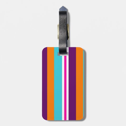 Fun Summer Pink Blauwgroen Oranje Paars Striped Pa Bagagelabel (Achterkant verticaal)