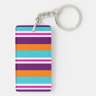 Fun Summer Pink Blauwgroen Oranje Paars Striped Pa Sleutelhanger