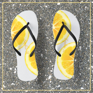 FUN SUMMER SUNNY YELLOW TROPICAL LEMON FRUIT SLICE TEENSLIPPERS