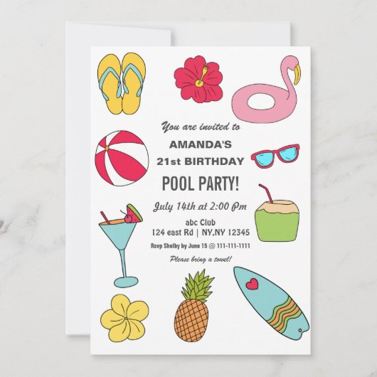 Fun Summer Swimming Pool Party Birthday Kaart (Voorkant)