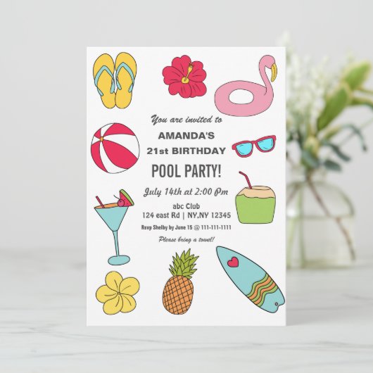 Fun Summer Swimming Pool Party Birthday  Kaart (Staand voorkant)