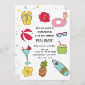 Fun Summer Swimming Pool Party Birthday Kaart (Voorkant / Achterkant)