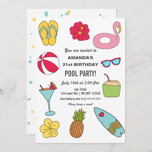 Fun Summer Swimming Pool Party Birthday Kaart (Voorkant / Achterkant)