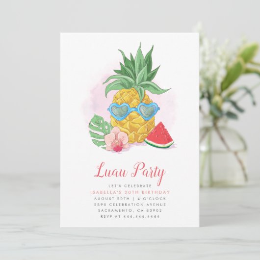Fun Summer Tropical Pineapple Luau Party Birthday Kaart (Staand voorkant)