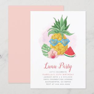 Fun Summer Tropical Pineapple Luau Party Birthday Kaart