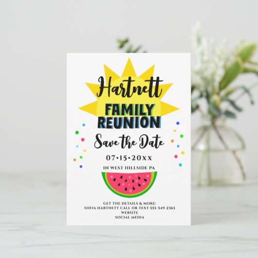 Fun & Sun Family Reunion Flat Save The Date Kaart (Staand voorkant)