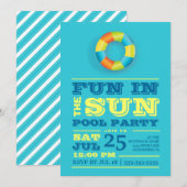 Fun Sun Pool Party Colorful Retro Invitation Kaart (Voorkant / Achterkant)