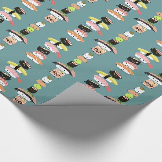 Fun Sushi Characters Pattern | Kawaii Funny Food Cadeaupapier (Hoek)