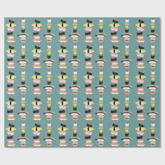 Fun Sushi Characters Pattern | Kawaii Funny Food Cadeaupapier (Vlak)