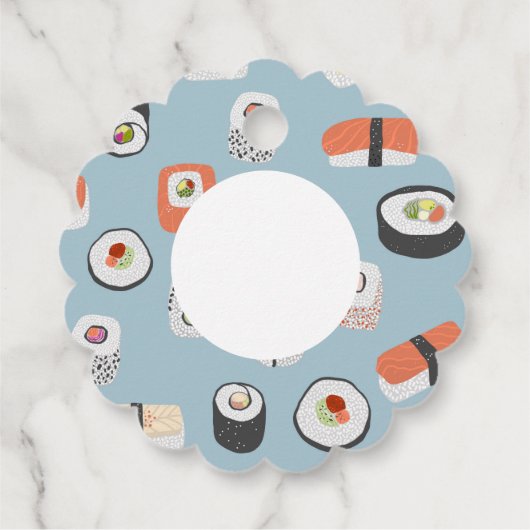 Fun Sushi Nigiri Maki Roll Japans voedselpatroon Bedankjes Labels (Achterkant)