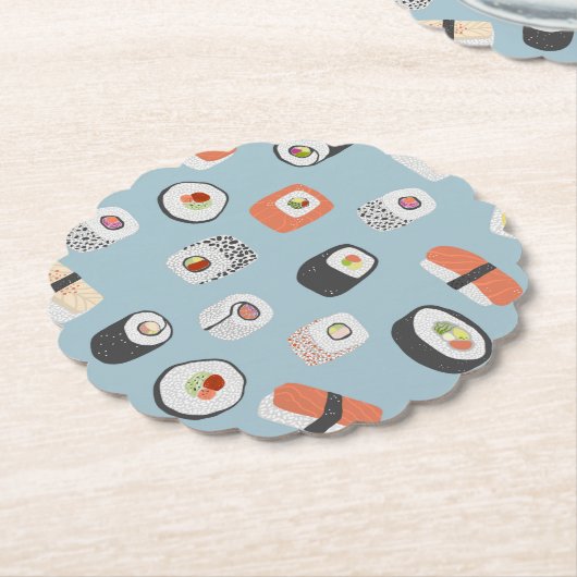 Fun Sushi Nigiri Maki Roll Japans voedselpatroon Kartonnen Onderzetters (Gekanteld)