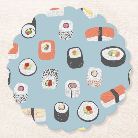 Fun Sushi Nigiri Maki Roll Japans voedselpatroon Kartonnen Onderzetters (Voorkant)
