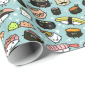 Fun Sushi-tekens gepatterd Kawaii Cute Cadeaupapier (Rol Hoek)