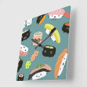 Fun Sushi-tekens op Blauwgroen () Vierkante Klok (Hoek)