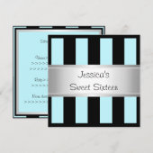 Fun Sweet 16 Light Blue Stripes Silver Party Kaart (Voorkant / Achterkant)