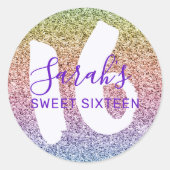 Fun Sweet 16 Rainbow Glitter Sparkling Verjaardag Ronde Sticker (Voorkant)