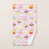 Fun Sweet Cupcake Dessert Patroon op Roze Bad Handdoek (Handdoek)