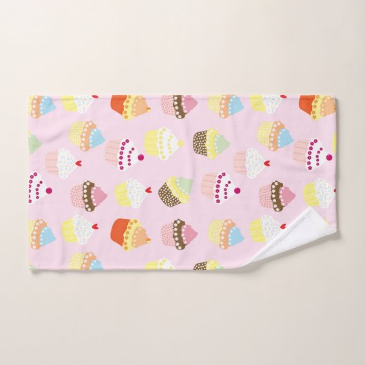 Fun Sweet Cupcake Dessert Patroon op Roze Bad Handdoek (Handdoek)