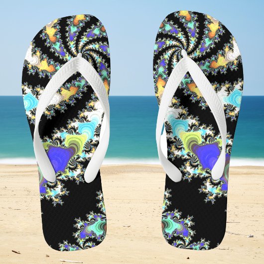 Fun Swirled Fractal Black en Multicolor Geeky Teenslippers