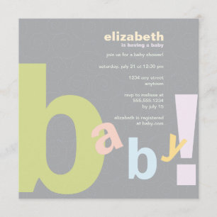 Fun Swirls Baby shower nodigt uit: Silver Gray Kaart