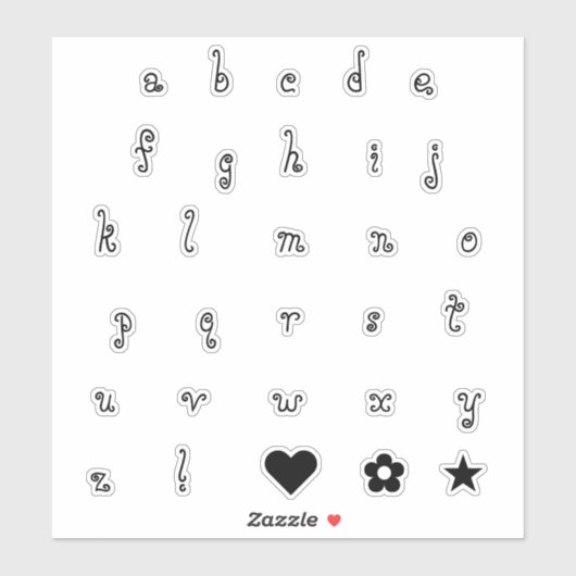 Fun Swirly Black Font Alphabet Initiaal Letters Sticker (Vel)