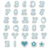 Fun Swirly Blauwgroen Font Alphabet Initialen Mono Sticker (Voorkant)