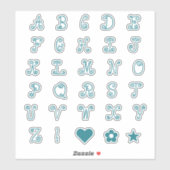 Fun Swirly Blauwgroen Font Alphabet Initialen Mono Sticker (Vel)