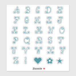 Fun Swirly Blauwgroen Font Alphabet Initialen Mono Sticker