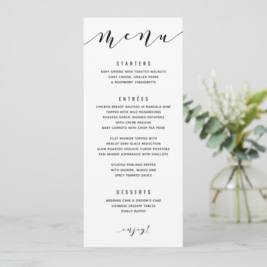 Fun Swirly Calligraphy Wedding Menu (Staand voorkant)
