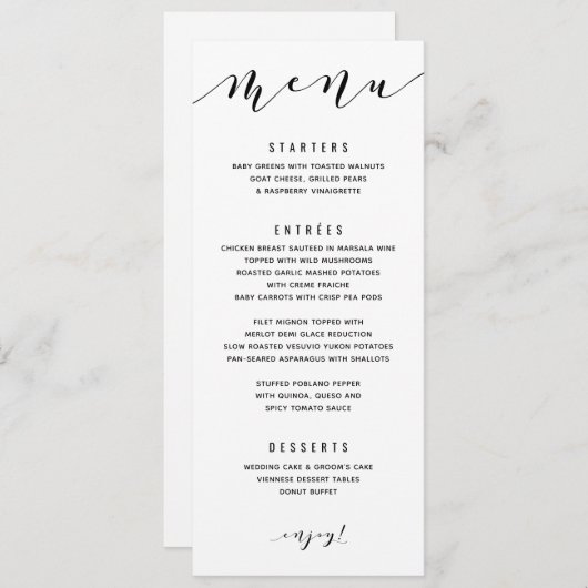 Fun Swirly Calligraphy Wedding Menu (Voorkant / Achterkant)