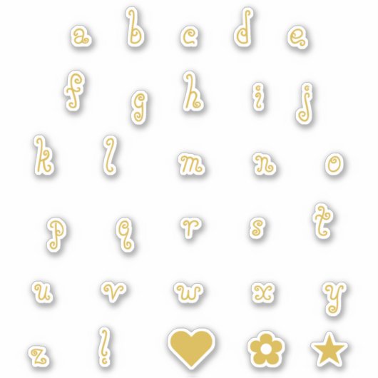 Fun Swirly Gold Font Alphabet Stickers Letters (Voorkant)