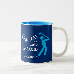 Fun SWUNTO THE LORD Personalized BLUE Golf Tweekleurige Koffiemok
