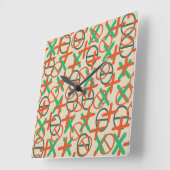 Fun Symbols Patroon Groene en Oranje aangepaste kl Vierkante Klok (Hoek)