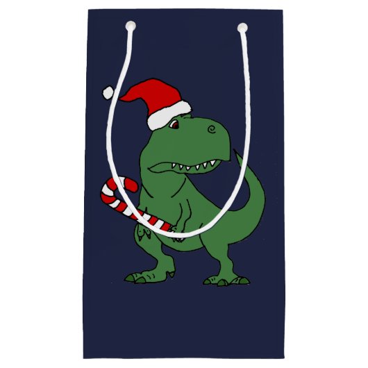 Fun T-rex Dinosaur in Santa Hat-kerstcadeautas Klein Cadeauzakje (Voorkant)