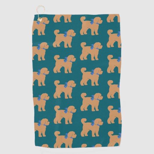 Fun Tan Doodle Dog op Donkerblauw Groen Golfhanddoek (Voorkant)
