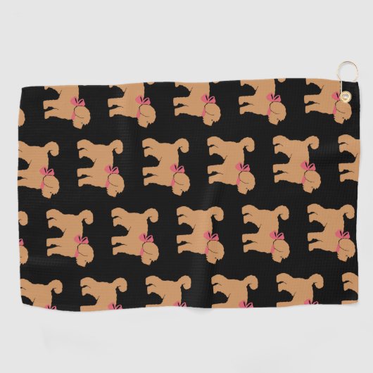 Fun Tan Doodle Dog op zwart Golfhanddoek (Horizontaal)