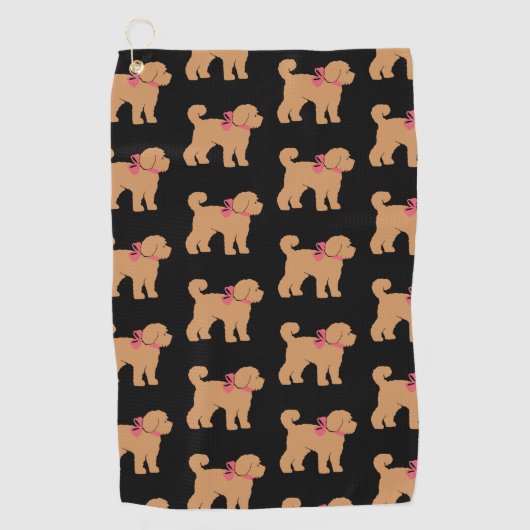 Fun Tan Doodle Dog op zwart Golfhanddoek (Voorkant)