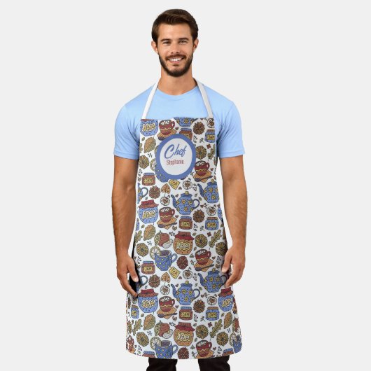 Fun Tea and Jam Pattern, Personalized Chefs Schort (Gedragen)